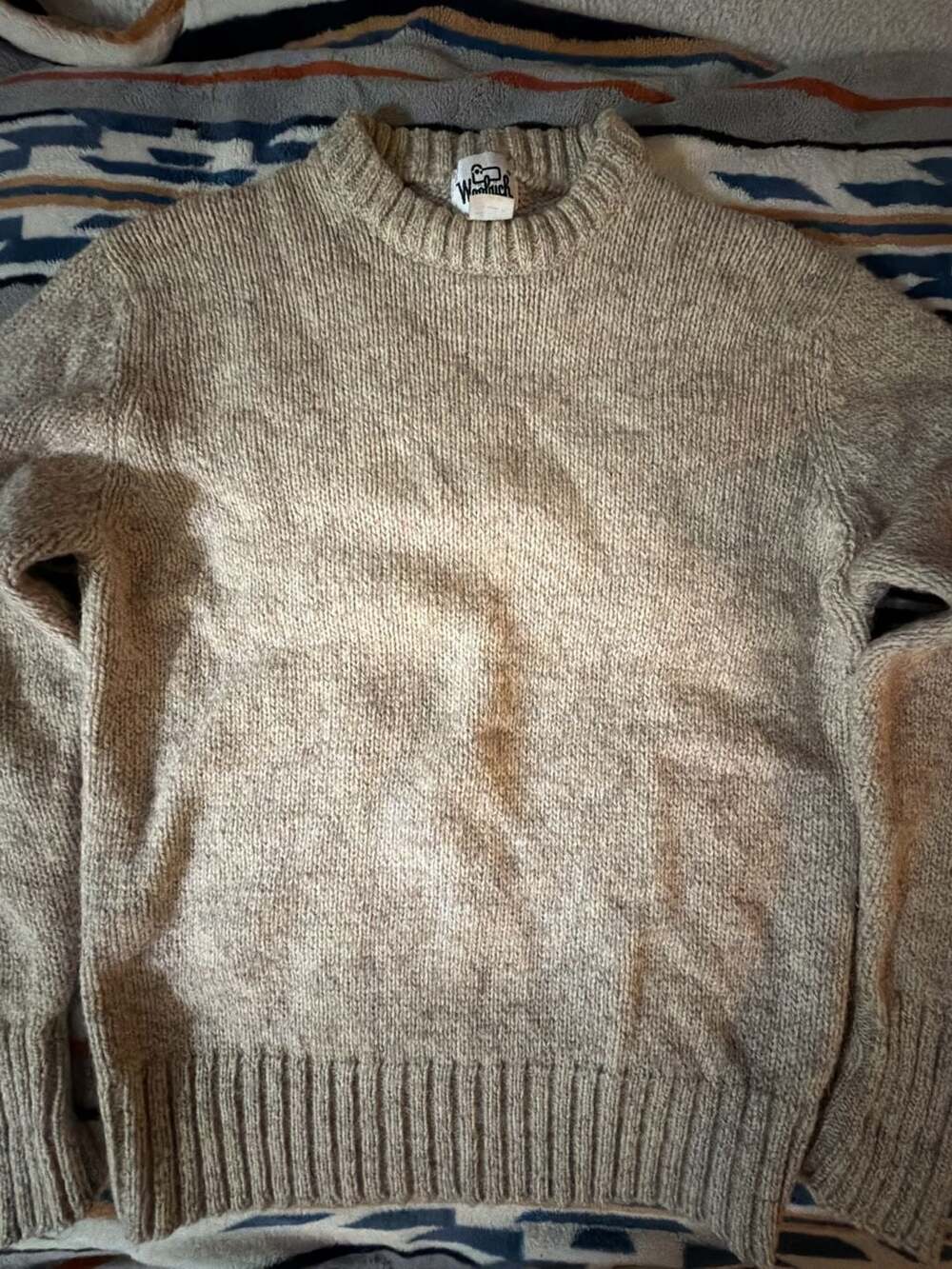 Woolrich Crewneck Sweater Tan Marled Chunky Knit